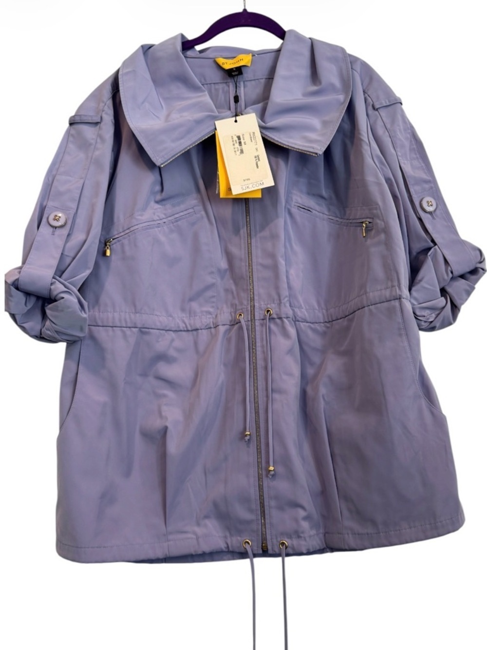 NWT St. John Cornflower Lavender Zip-Front High-Neck Rain Jacket Size Medium